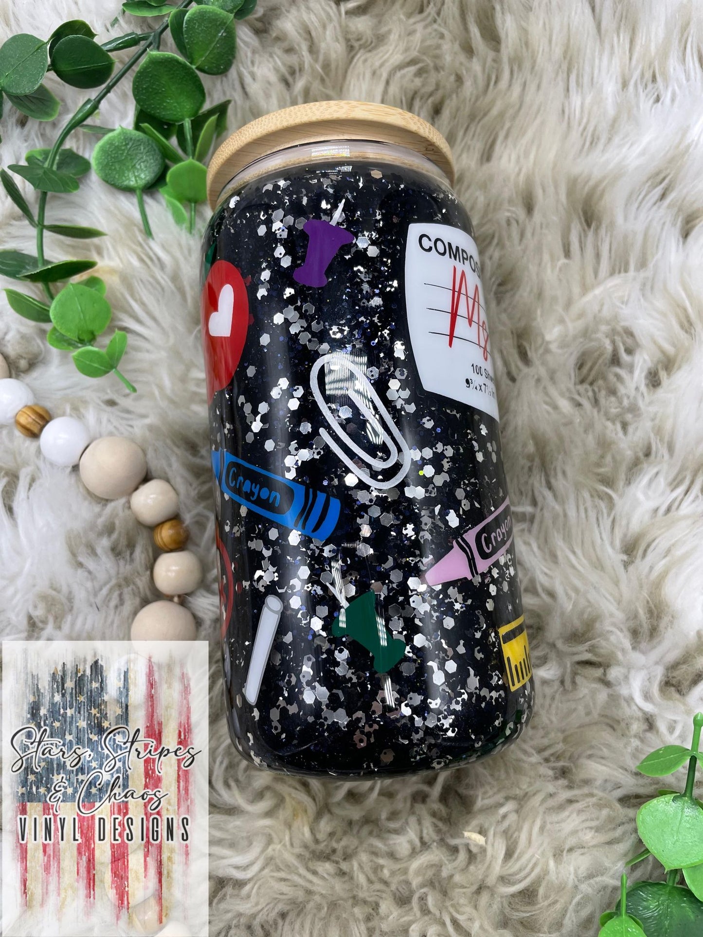 Composition Notebook Teacher Tumbler | Snowglobe Glitter Tumbler