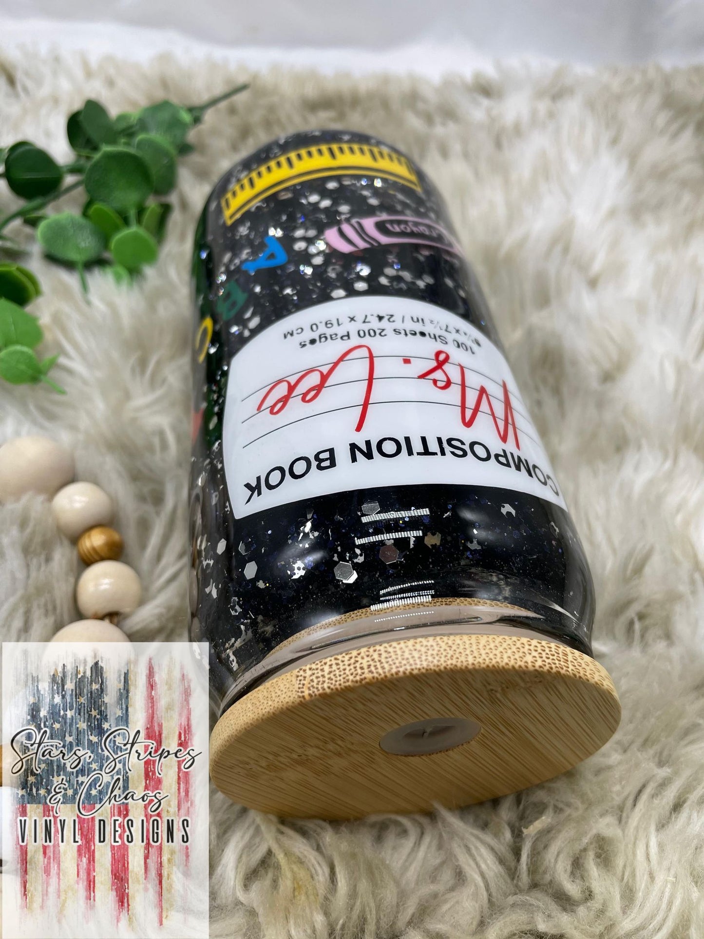 Composition Notebook Teacher Tumbler | Snowglobe Glitter Tumbler