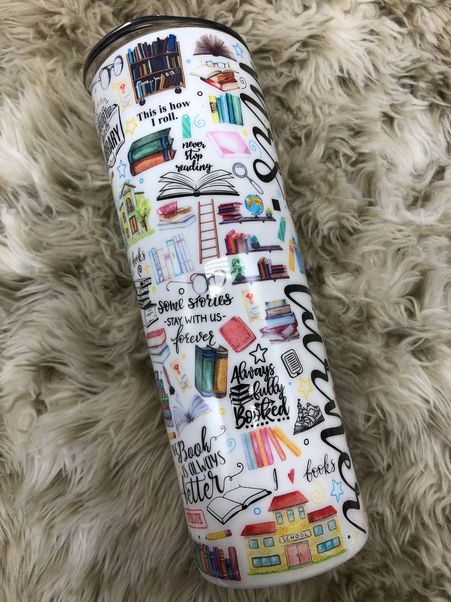 Librarian collage theme tumbler