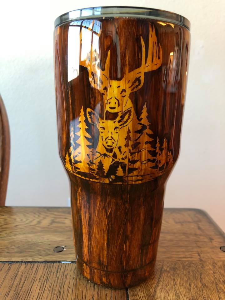 Deer head wood grain tumbler
