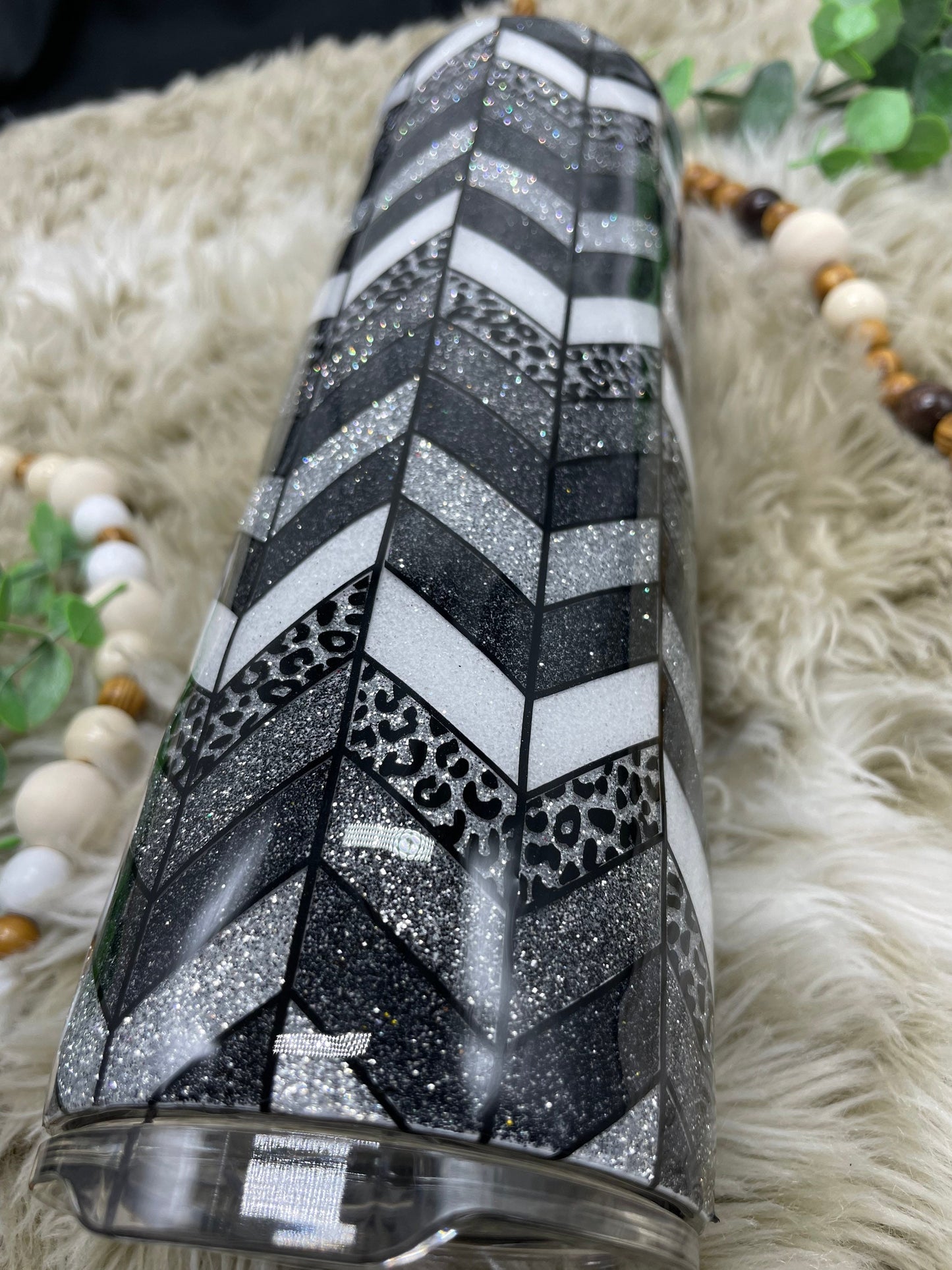 Leopard print glitter tangram/chevron tumbler