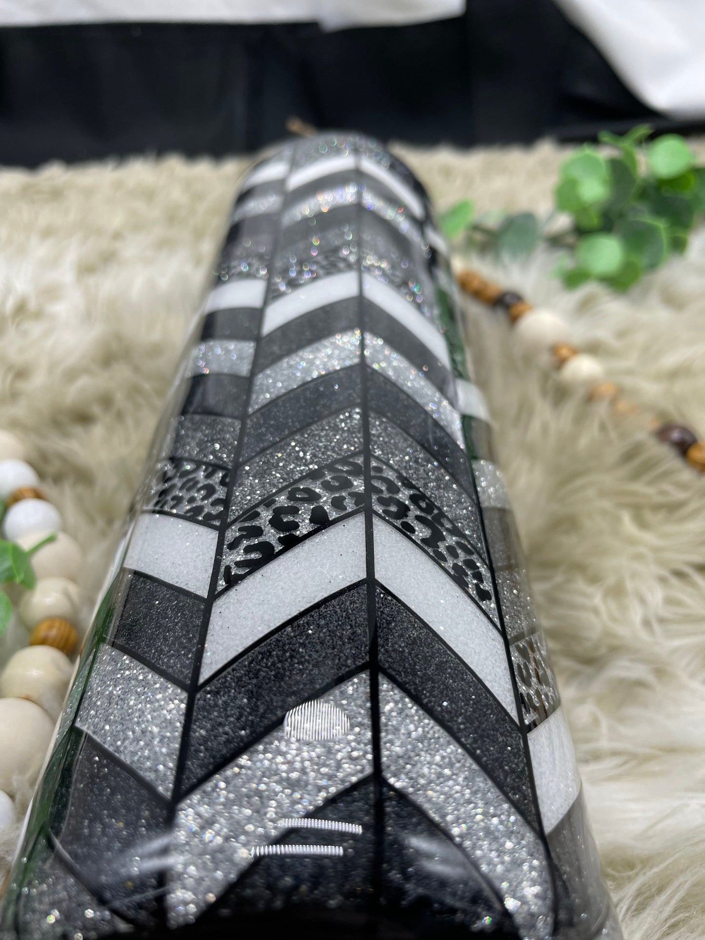 Leopard print glitter tangram/chevron tumbler