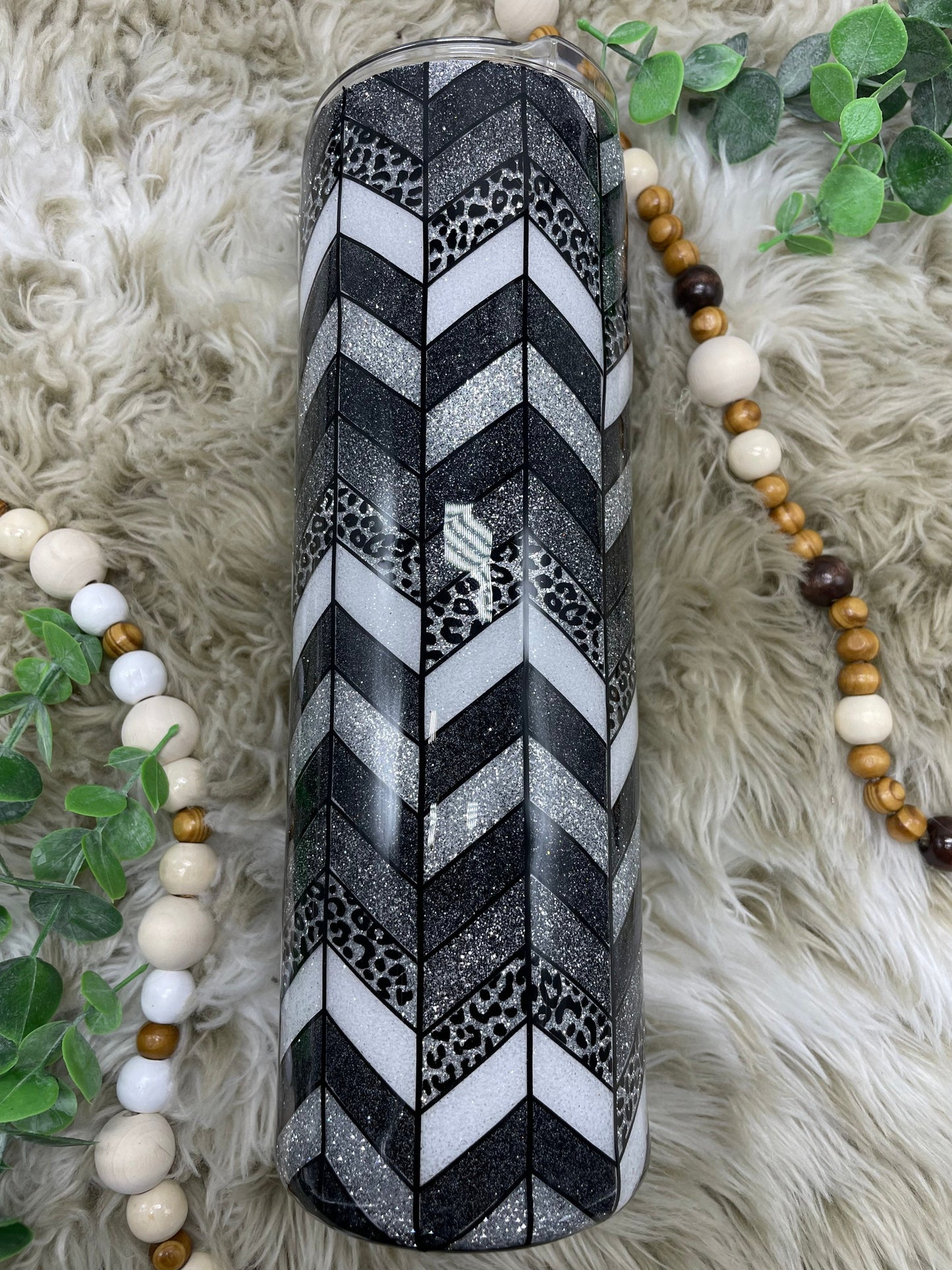 Leopard print glitter tangram/chevron tumbler