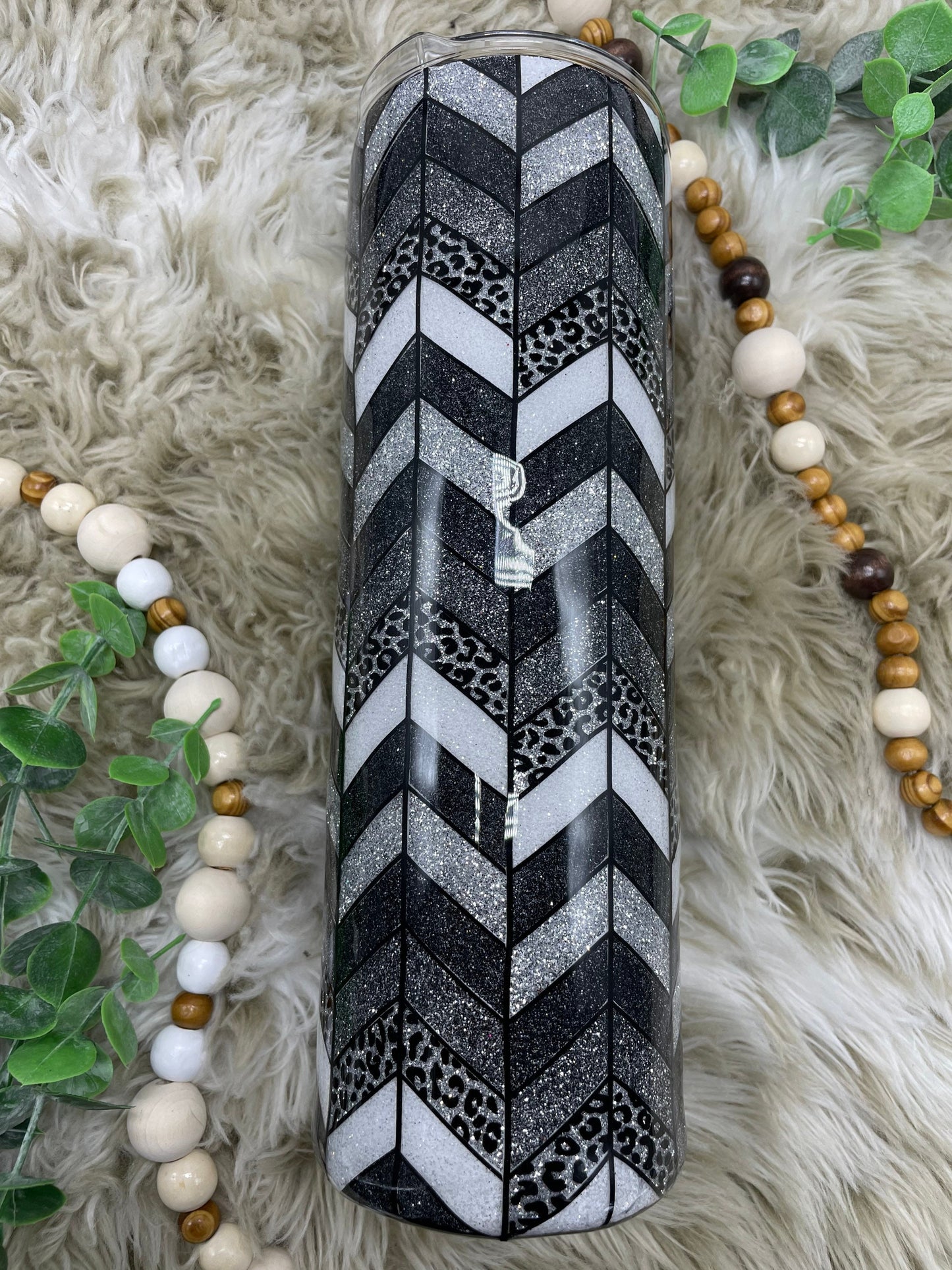 Leopard print glitter tangram/chevron tumbler