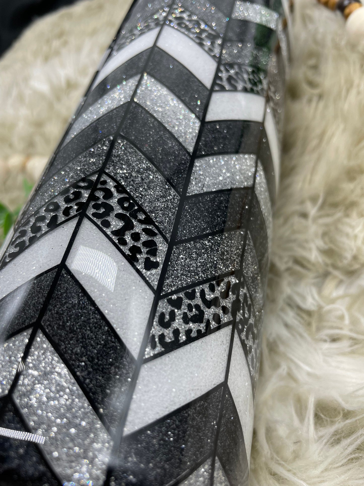 Leopard print glitter tangram/chevron tumbler