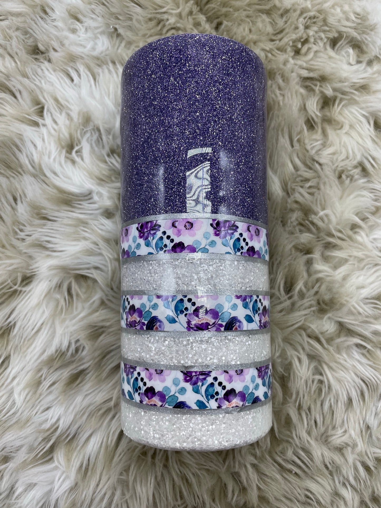 Floral striped glitter tumbler