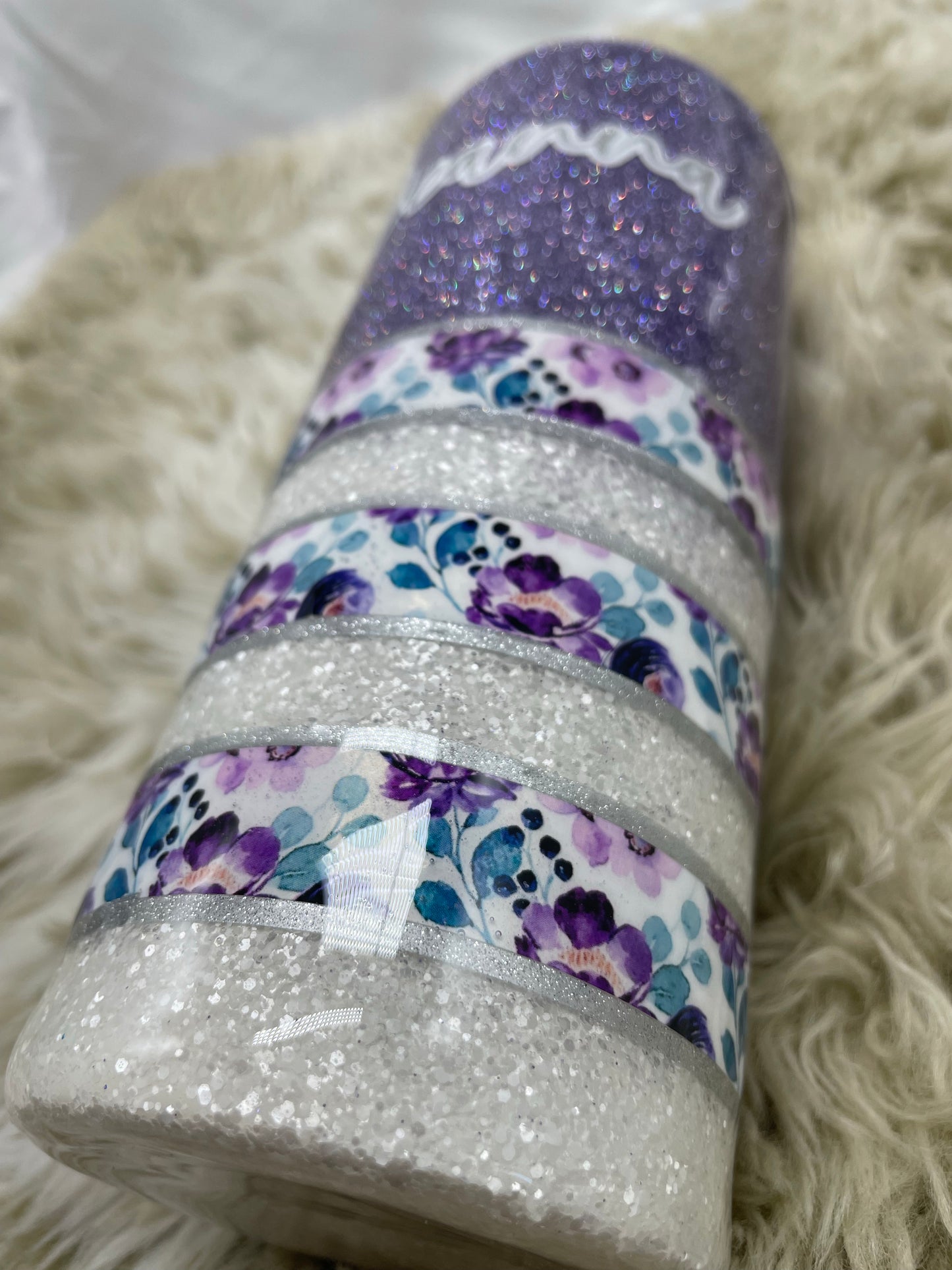 Floral striped glitter tumbler