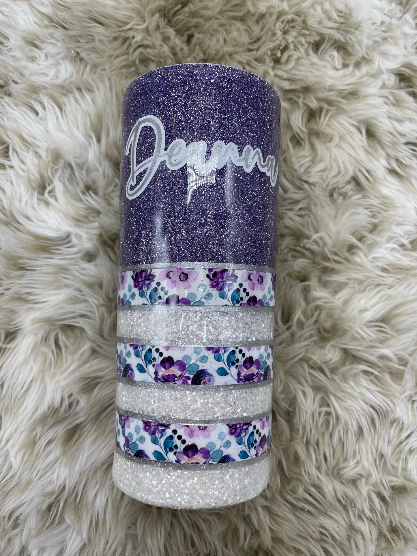 Floral striped glitter tumbler