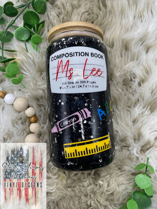 Composition Notebook Teacher Tumbler | Snowglobe Glitter Tumbler