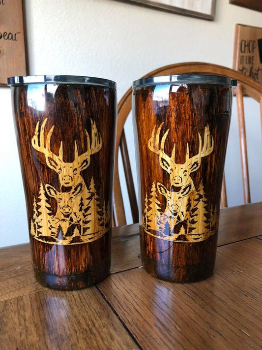 Deer head wood grain tumbler