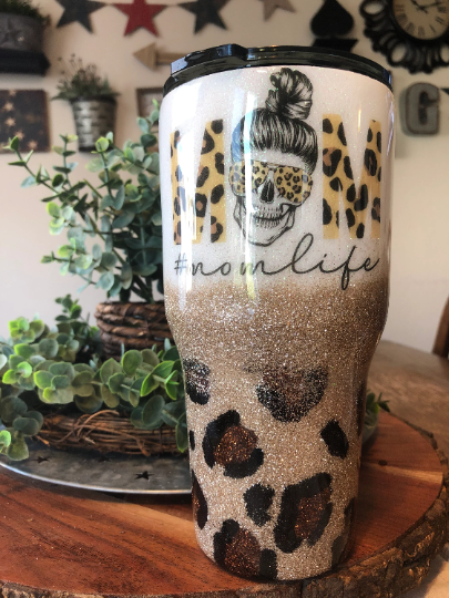 Mom life leopard print skull tumbler