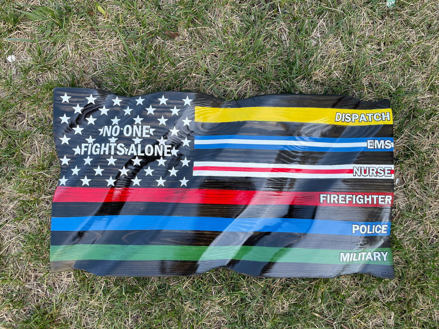 No One Fights Alone Flag | Wooden Flag | Wavy American Flag